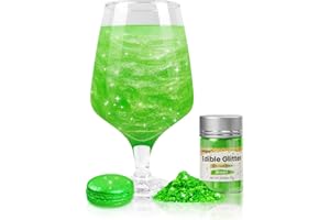 Dazzjoy Halloween Green Shimmer Edible Glitter for Cocktails, Food Grade 7g, Edible glitter for Drinks, Cocktail, Drinks Glitter, Rum, Christmas Supplies