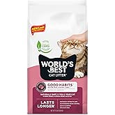 World's Best Cat Litter, Good Habits Cat Attract Litter, Unscented, 15 lb | Attracts cats and kittens with plant-based attractant; natural corn litter, quick clumping, flushable, 99% dust free formula