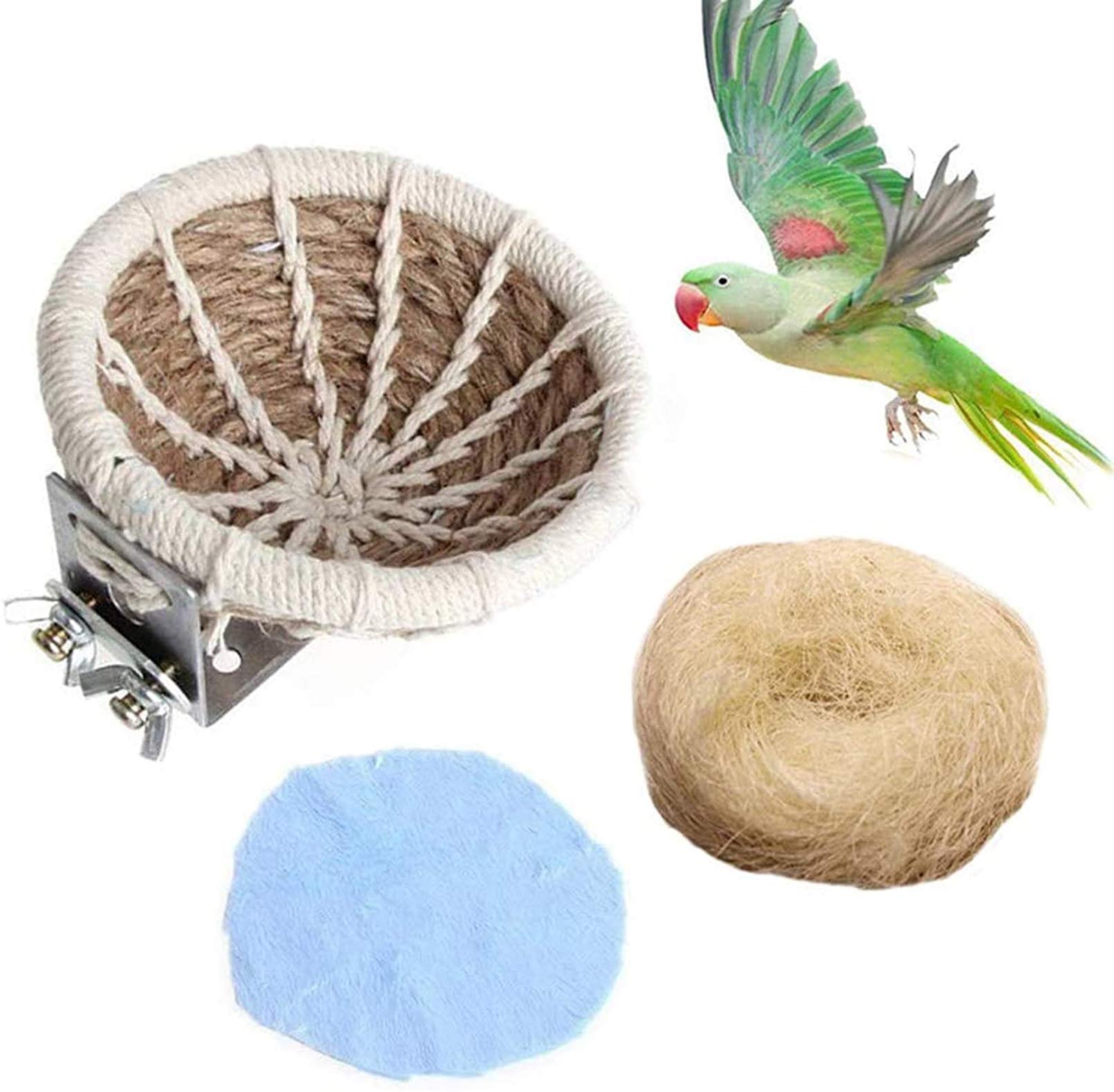 PINVNBY Bird Nest Hemp Rope Weave Parakeet Breeding Nest Bed Small Parrot Cage Hatching Nesting Box with Flannel for Budgie Cockatiel Lovebird