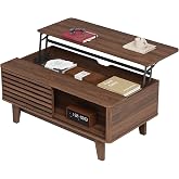 Luoxiao Lift Top Coffee Table with Storage, Mid Century Modern Center Table | 39" Rectangular Accent Living Room Table with Quiet Soft-Close Hinge, Rounded Corners, Sliding Door, Space Saving, Walnut