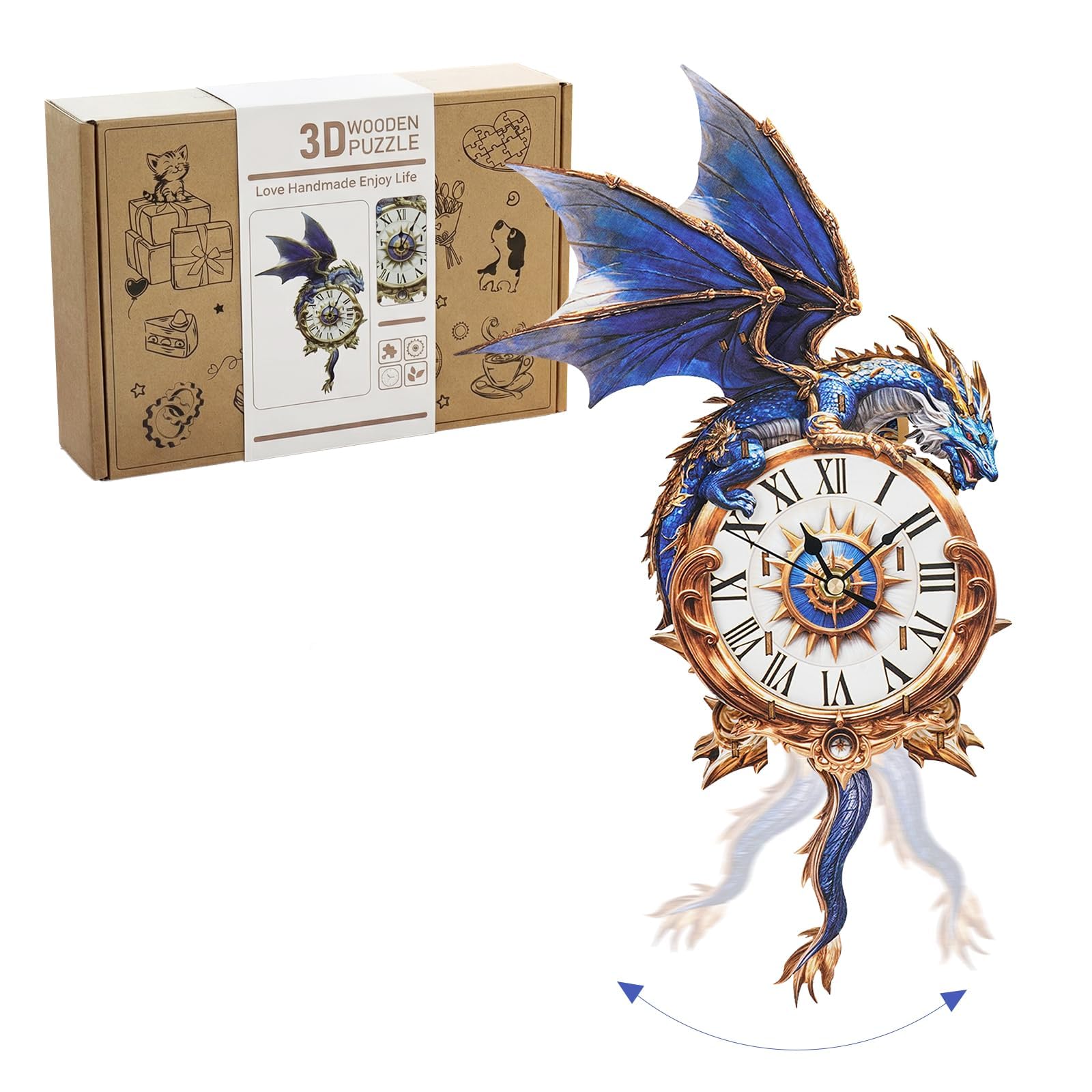 Lilcubics 3D Wooden Dragon Clock Puzzle for Adults - Mechanical Model Building Kit with Pendulum & Chime, DIY Wall Clock for Home Office Decor, Christmas Dragon Gifts Ornament for Men Women
