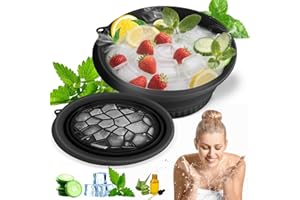AMONER U Face Bowl for Ice With Built-in Ice Tray Collapsible Silicone Facial Face Ice Bath Bowl Small Reusable Cold Plunge Basin is Portable,Perfect for Home Use,Camping,Travel Cold Bath Spa Tool & Black