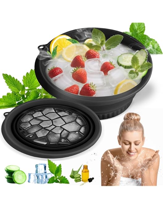Cuenco De Baño De Hielo Facial – Bandeja De Hielo Plegable De Silicona Integrada – Accesorios De Baño, Lavabo Portátil Para De La Hinchazón, Calma La Piel
