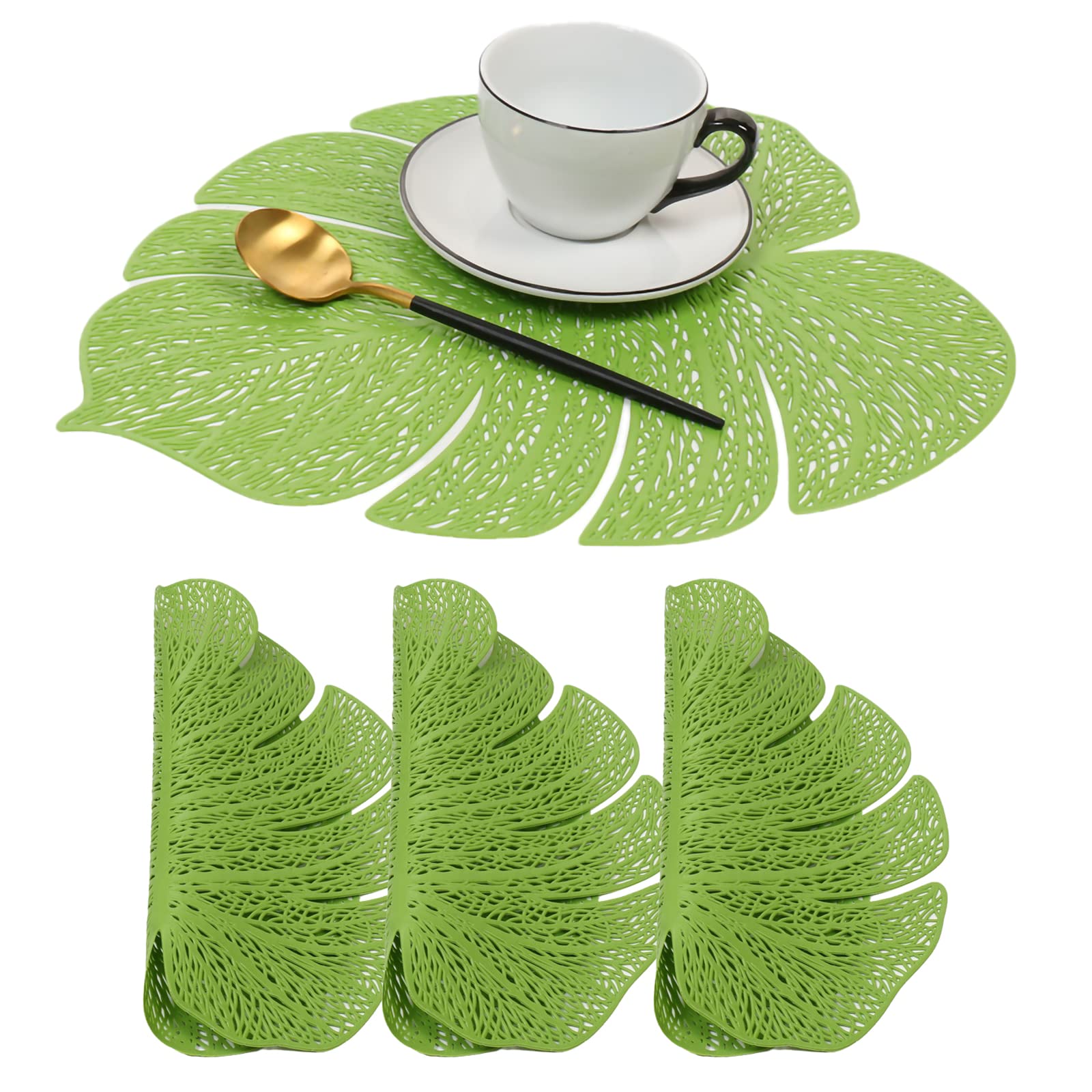Hosoncovy 4 Pack Turtle Leaf Decorative Placemats - PVC Hollow Table Place Mats - Heat Resistant Non-slip Dining Placemats for Home Kitchen Wedding Party (Green)