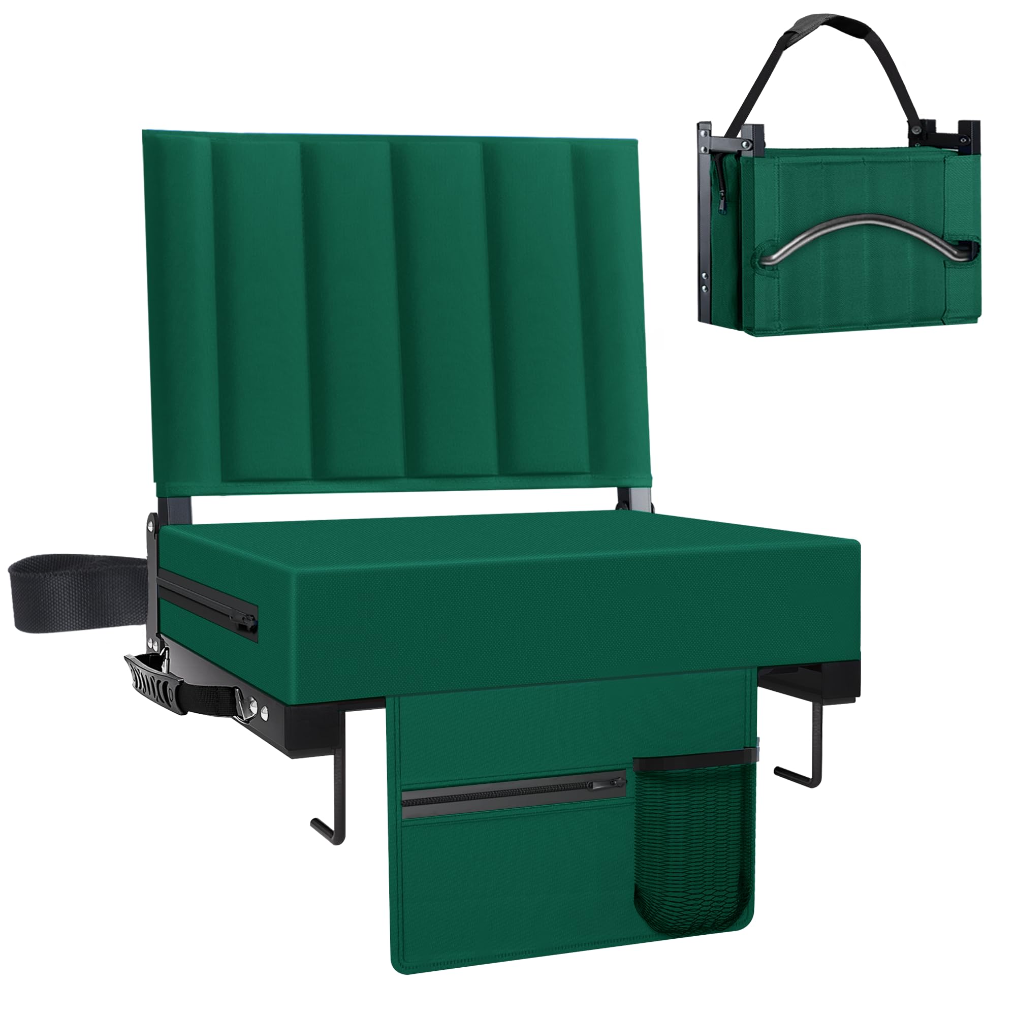 Aliphon Stadium Seat for Bleachers with Back Support and Cushion, Bleacher Seats with Shoulder Strap and Cup Holder, Padded Portable Folding Comfort Stadium Chair, for Sports Events,Green (1pcs) Image