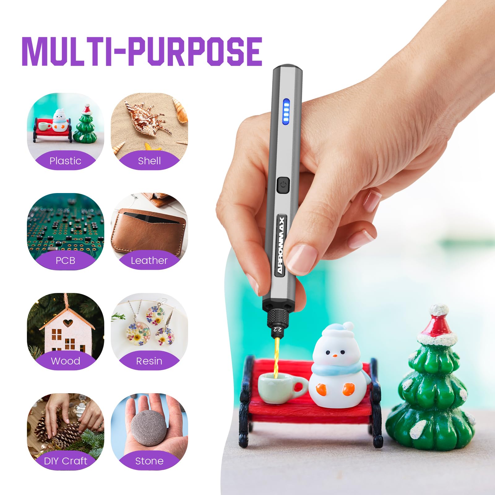 AM ARROWMAX Mini Electric Drill Pen, 13 in 1 with Aluminium case, Rechargeable, 800 RPM, Needle Vise Hand Drill Kit, 10 HSS Bits, DIY, Wood, Jewelry Making (SDS MINI)