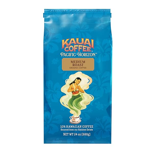 KAUAI COFFEE GROUND COFFEE – SMOOTH, RICH, MEDIUM ROAST – LIGHT FLORAL NOTES, BRIGHT AROMA – ARABICA COFFEE, 10% HAWAIIAN WITH NO BITTERNESS – KOLOA ESTATE, 1 PACK OF 24OZ