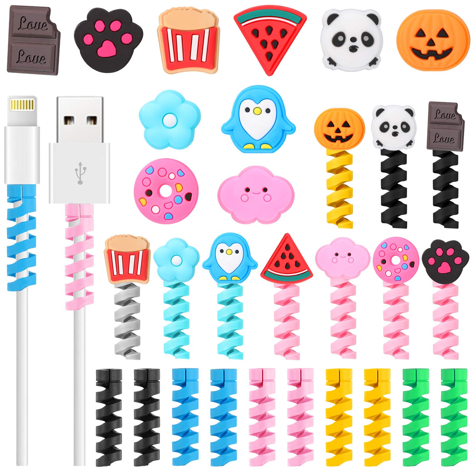 Frienda 30 Pcs Phone Protect Accessory Charging Cable Protectors Cute Charger Protectors Cord Protector Cord Saver USB Charger for Cellphone Data Lines(30 Pieces)