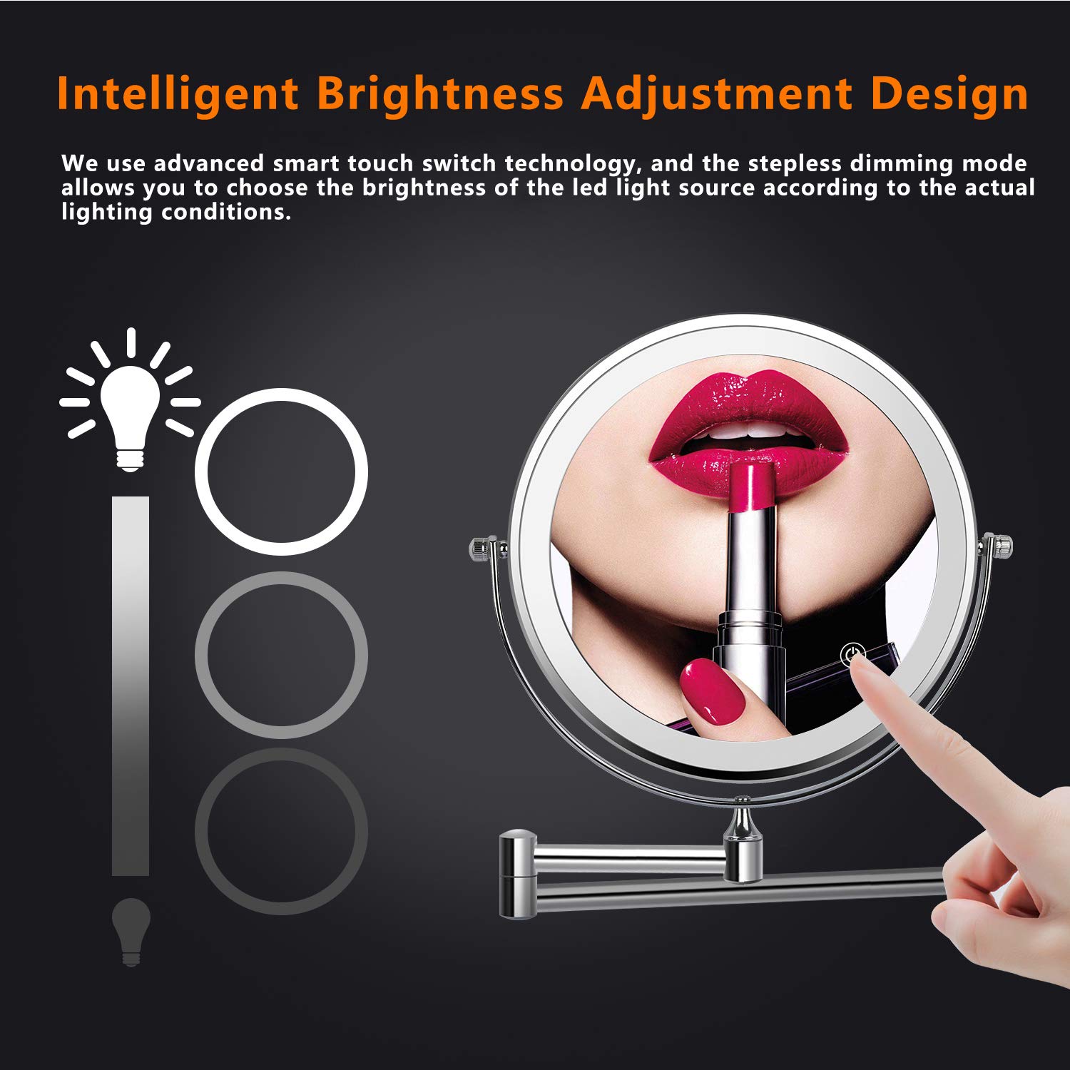 ZEPHBRA 8" LED Wall Mounted Makeup Mirror Touch Screen Adjustable Light Double Sided 1X/5X Magnifying Vanity Mirror Swivel Extendable for Bathroom Hotels Powered by Batteries (Not Included) (Silver): Beauty