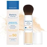 Powder Sunscreen for Kids SPF 50, Brush-On Zinc Oxide Mineral Powder for Face and Body, Reef Safe Scalp Sunscreen Brush, Waterproof, Travel Size, Beach Summer Camping Essentials for Kids Babies