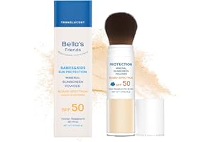 BELLA'S FRIENDS Bella’s Friends SPF 50 Brush-On Mineral Powder Sunscreen, Broad Spectrum Protection for All Skin Types, Translucent, Safe on Scalp, Reef-Friendly, Waterproof, Travel Size, Beach Essentials