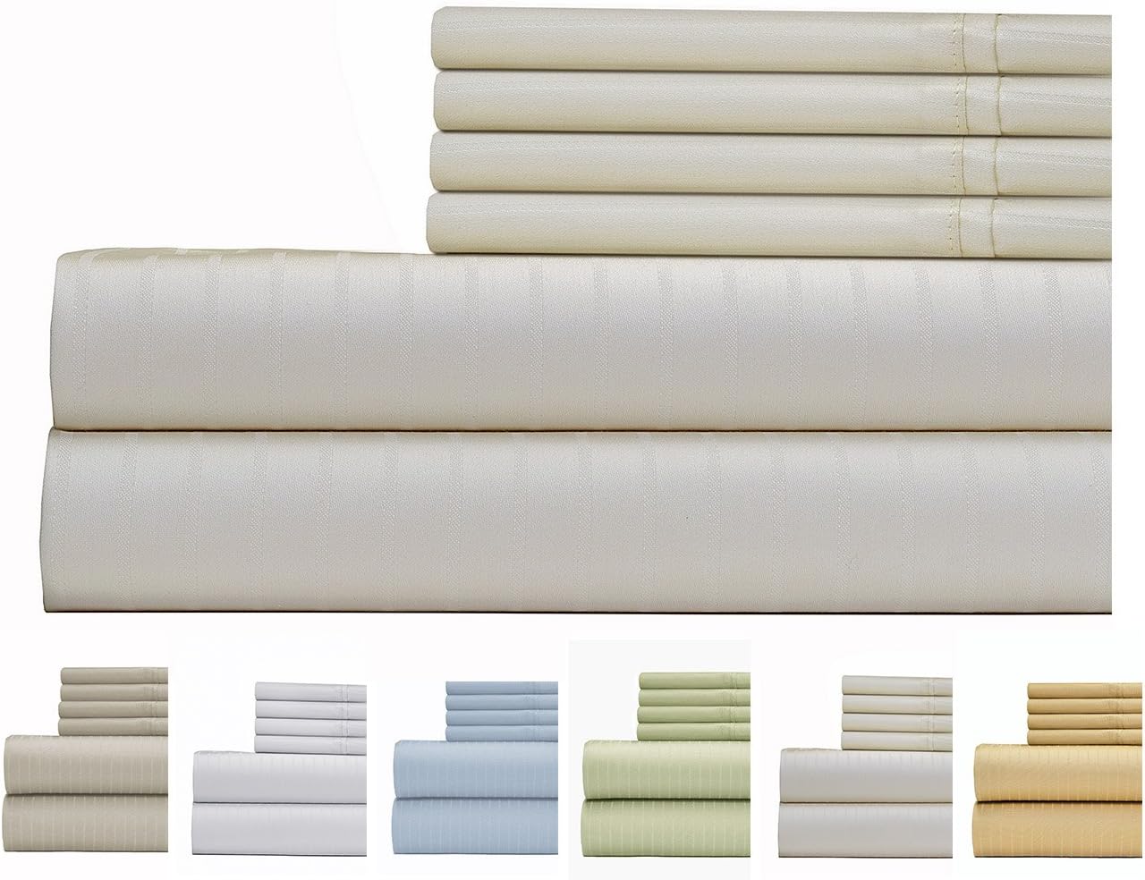 Weavely Sheet Set - 700 Thread Count Cotton-Poly Blend Bed Sheet, Pin Stripe 6 Piece Bedding Set, Hotel Quality Sheet Set with 2 Extra Pillow Cases, 15 inch Elastic Deep Pocket Fitted Sheet-King-Ivory