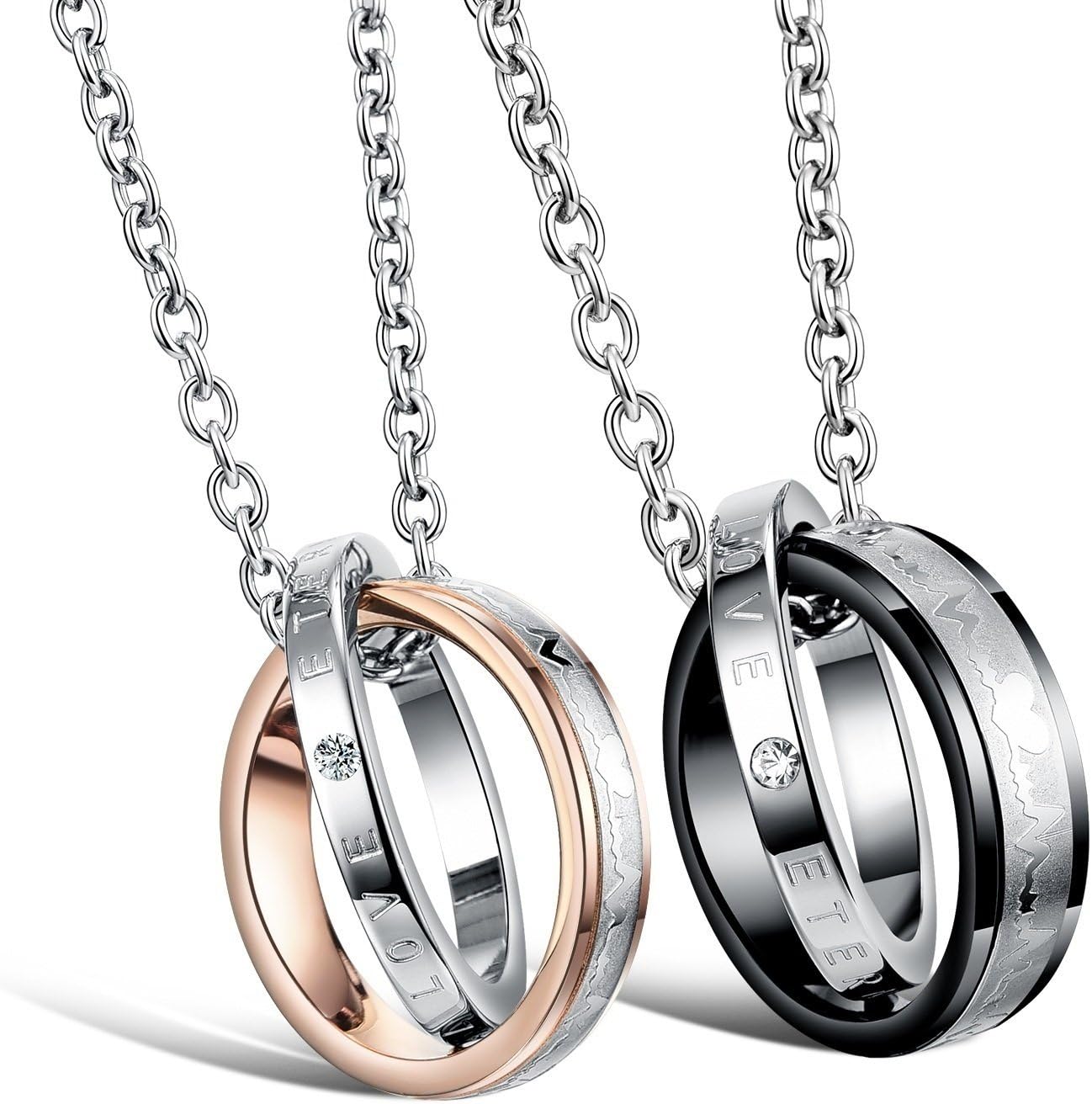 His & Hers Matching Set Titanium Couple Heart Beat Pendant Necklace with a Gift Box & a Nice Gift (A Set)