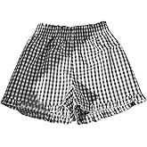 SHENHE Women's Gingham Plaid Ruffle Hem Shorts Elastic Waist Wide Leg Casual Shorts