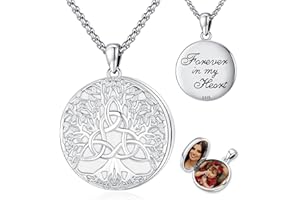 EUSENSE Picture Locket Necklace for Women Men Rose 14K Real Gold 925 Sterling Silver Jewelry Heart Locket Necklace that Holds Pictures Tree of Life Viking Wolf Celtic Knot St Christopher St Michael Pendant
