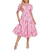 Kedera Women Summer Casual Maxi Dress Trendy 2025 Puff Short Sleeve V Neck Ruffle Tiered Flowy Boho Beach Long Dresses