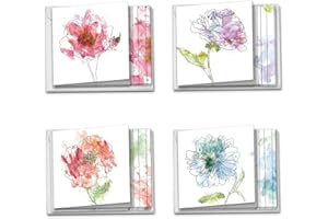 The Best Card Company - 12 Assorted Blank Note Cards (4 x 5.12 Inch) - Boxed All Occasion Notecards Bulk (4 Designs, 3 Each) - Basic Blooms MQ4627OCB-B3x4