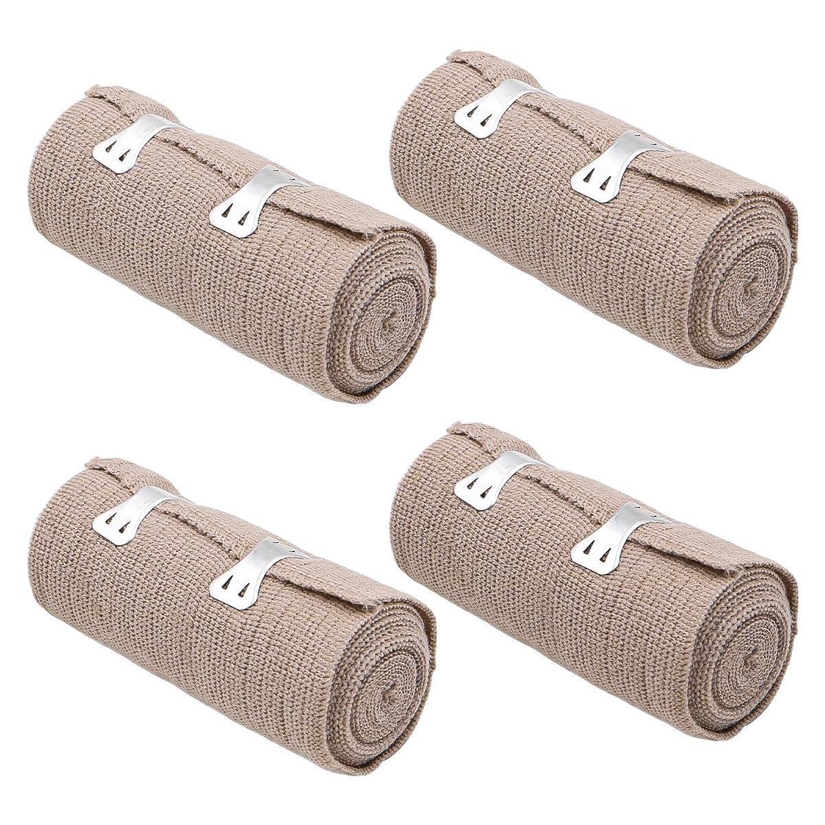 ANCLLO Pack of 4 Elastic Bandage Elastic Medical Bandages Wrap Compression Roll with Extra Metal Clips for Ankle Support Arm Leg or Chest Injuries
