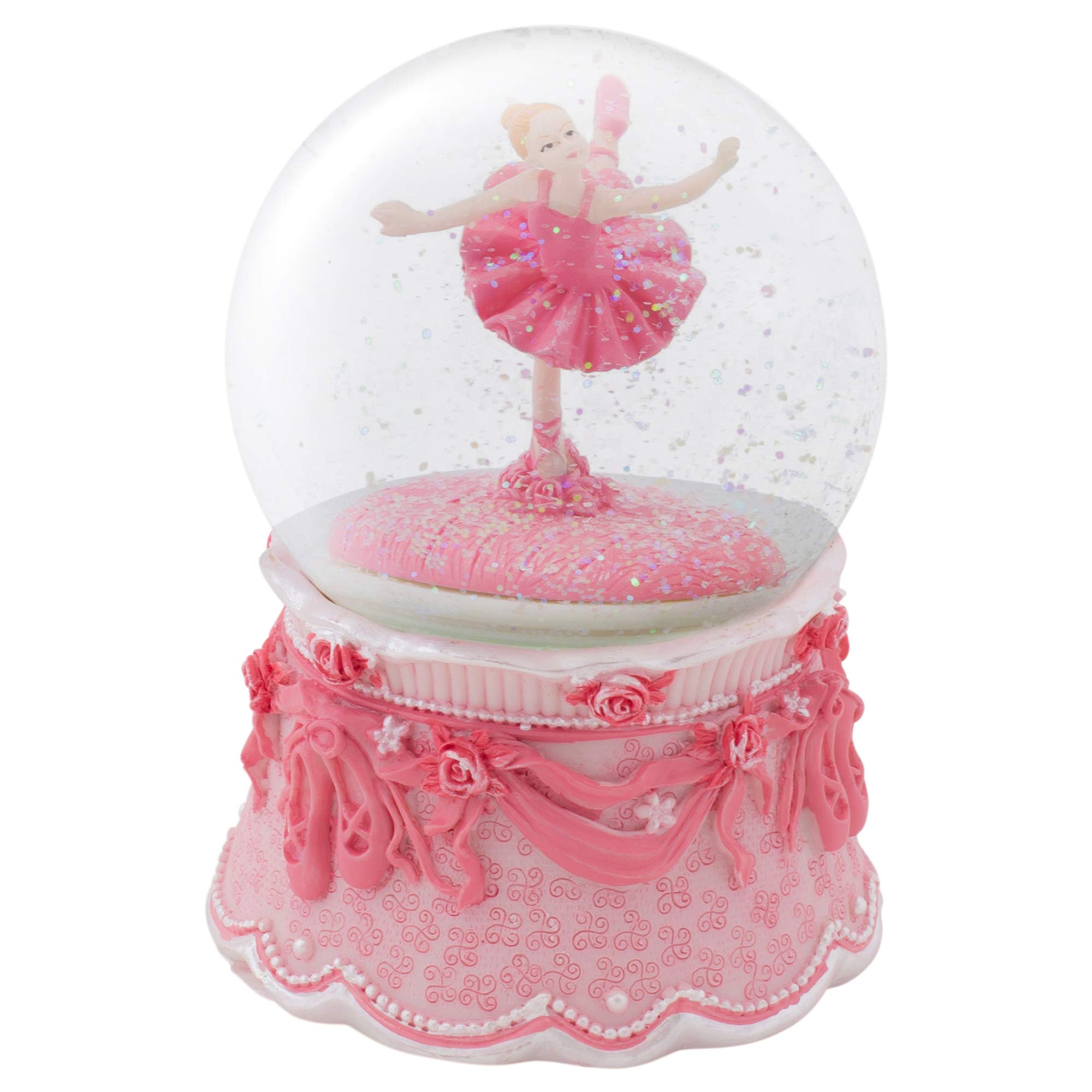 Elanze Designs Ballerina Arabesque Pose Rotating Figurine 100MM Water Globe Plays Tune Swan Lake