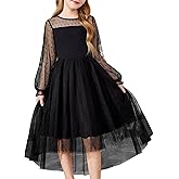 Arshiner Girls Dresses Contrast Mesh Long Sleeve Twirly High Low Birthday Party Formal Dress
