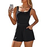 Charmo Scalloped Cute Romper Swimsuit for Women 2026 Tummy Control One Piece Bathing Suit Modest Swimsuit with Shorts
