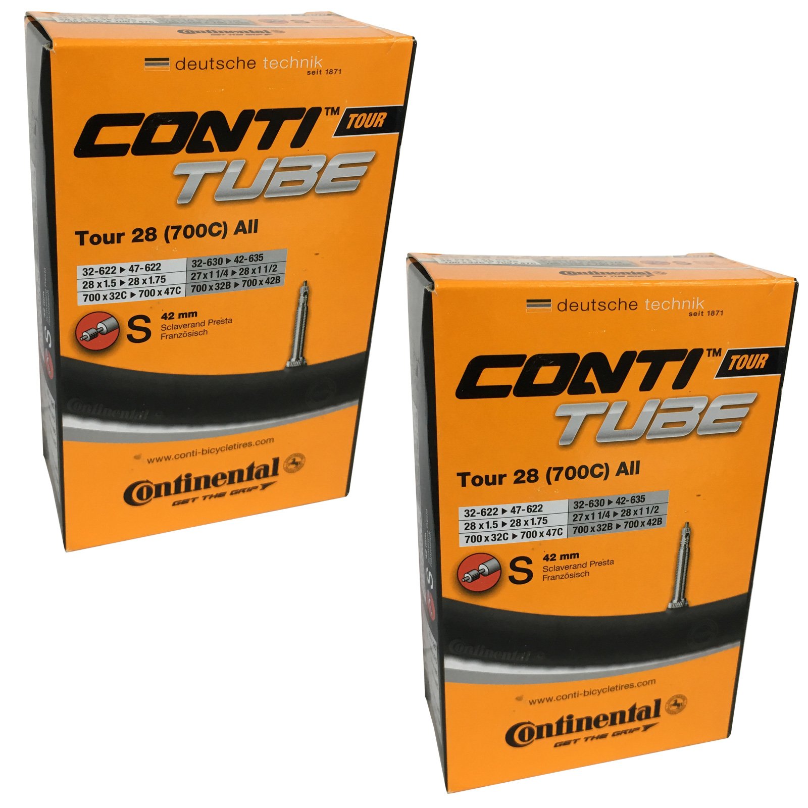 Continental Tour 28 700 x 32-47c Bike Inner Tubes - Presta 42mm Valve (Pair), Black