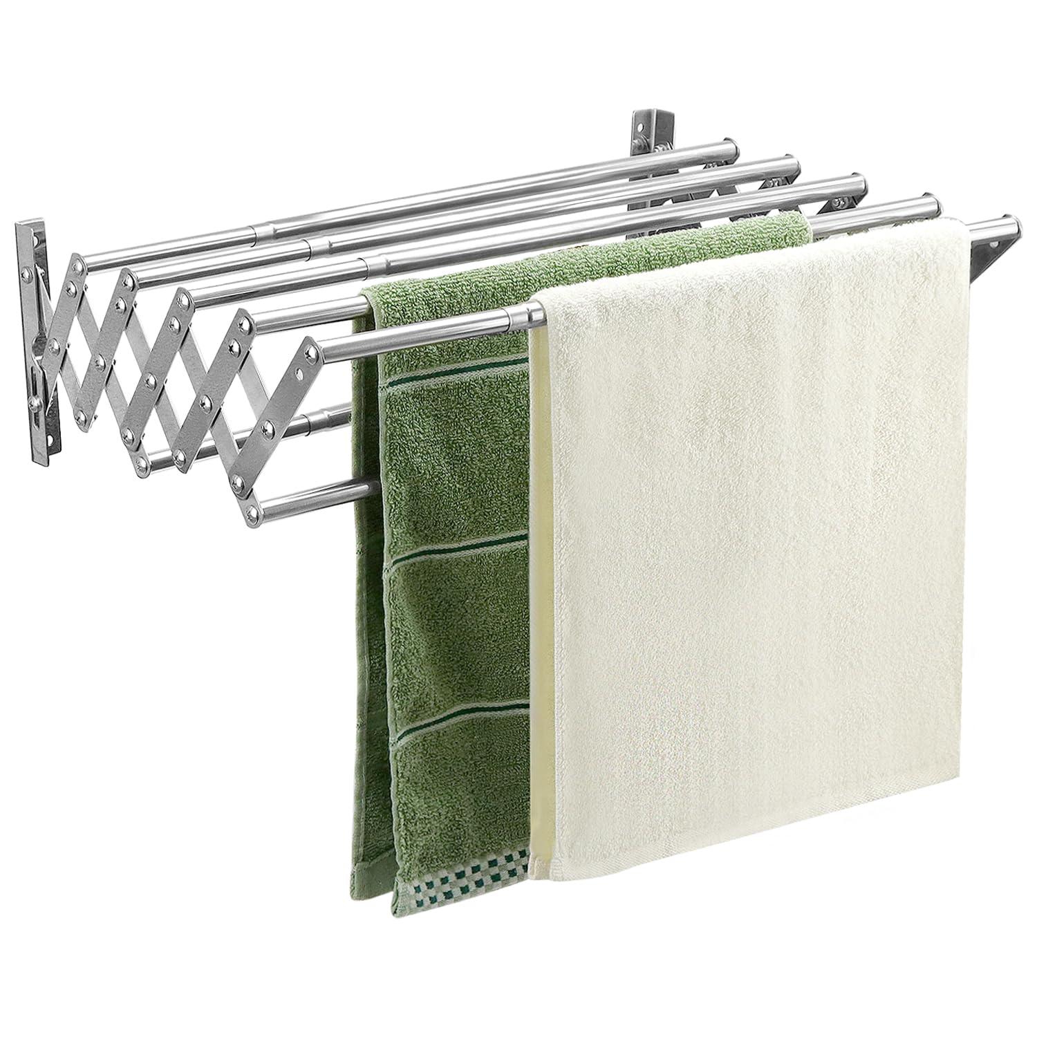 QWORK Foldable Clothes Airer, Extendable Drying Rack, Wall Mounted Clothes Rail for Indoor and Outdoor Use