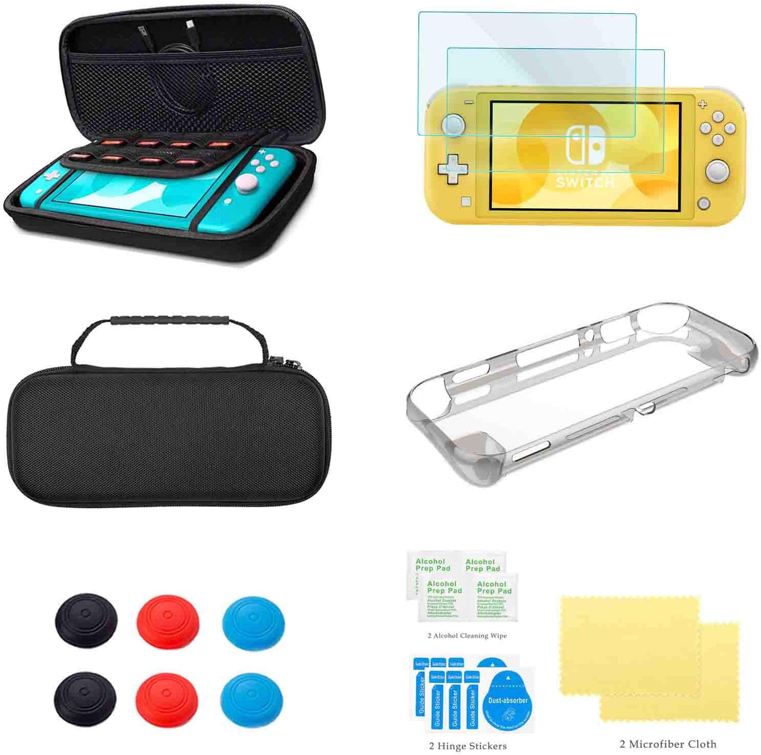 Bundle for Nintendo Switch Lite - Starter Kit Accessories, Portable Travel Carry Case for Nintendo Switch LIte with Protective Cover Case and 2-Pack Tempered Glass Screen Protector and 6 Thumb Caps