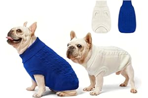 Roseelk 2 Pack Dog Sweaters for Small Dogs - Puppy Medium Warm Clothes in Winter, Turtleneck Pullover Design for Boy Girl Pet, Doggie, Cat, Kitten Chihuahua Bulldog Pug Beagles (S, Blue, Beige)