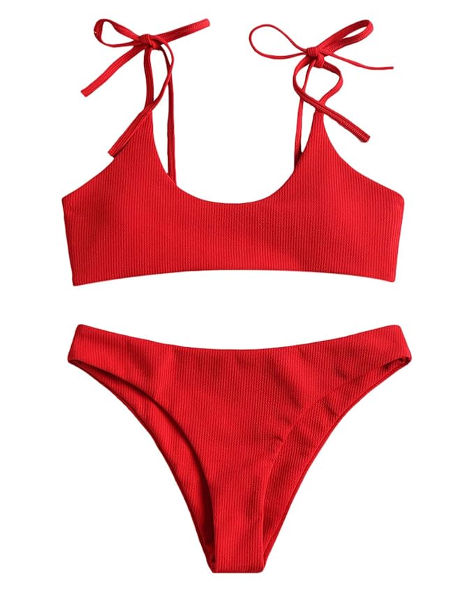 ZAFUL Bralette Bikini-Set mit Spaghetti-Träger gerippte Krawatte Bikinis Set