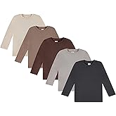 Cudlie 5-Pack Toddler Boys’ Solid Long Sleeve Tees– Five Timeless Cotton Blend Crewnecks in Rich, Modern Colors
