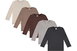 Cudlie 5-Pack Toddler Boys’ Solid Long Sleeve Tees– Five Timeless Cotton Blend Crewnecks in Rich, Modern Colors