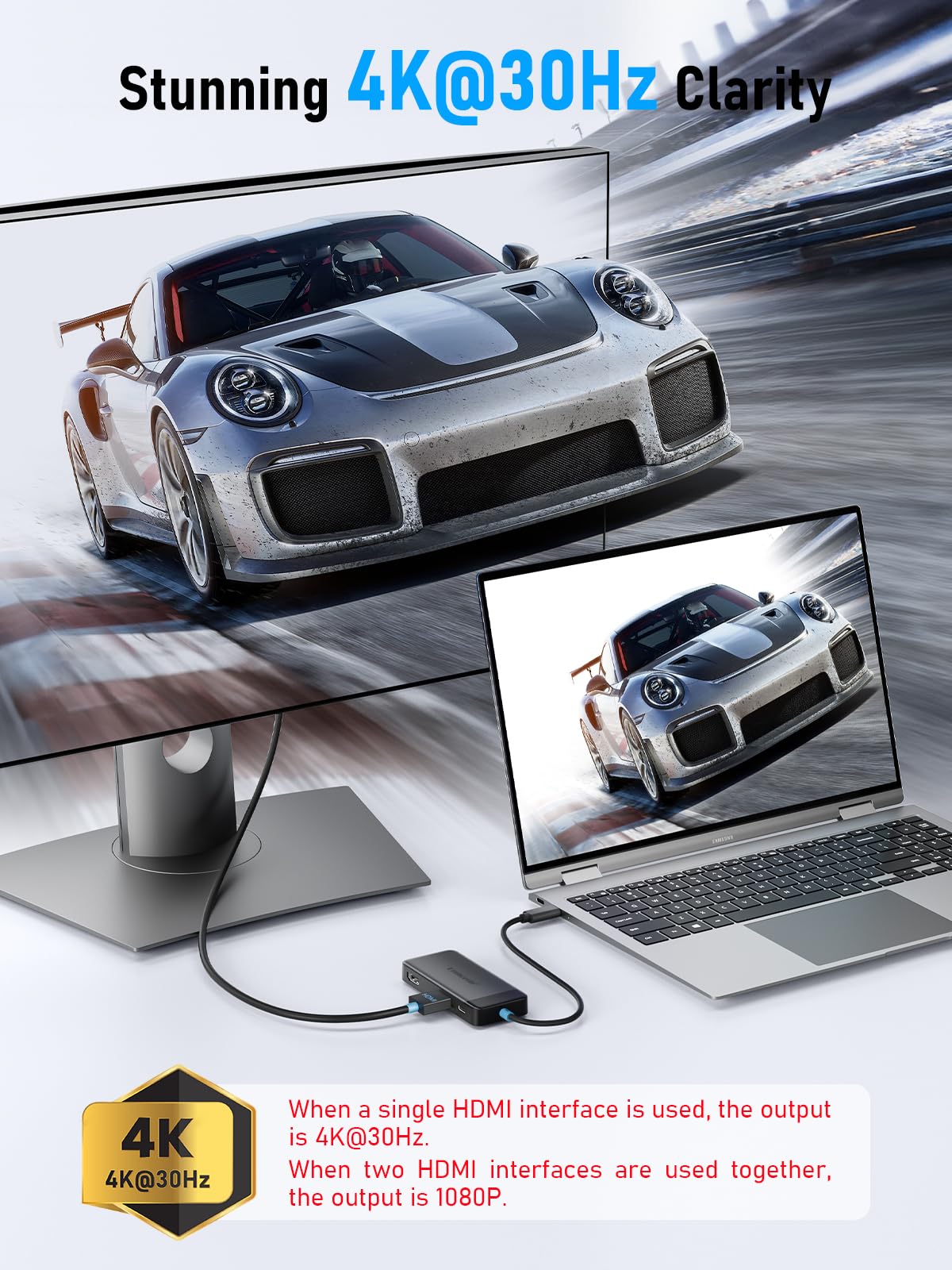 Docking Station USB C Hub Dual HDMI, 2026 Upgrade Lemorele USB C Dock 2*HDMI Adapter 4K, 3 USB 3.0/2.0, PD 100W für Windows, MacBook, Dell, HP, Surface 4