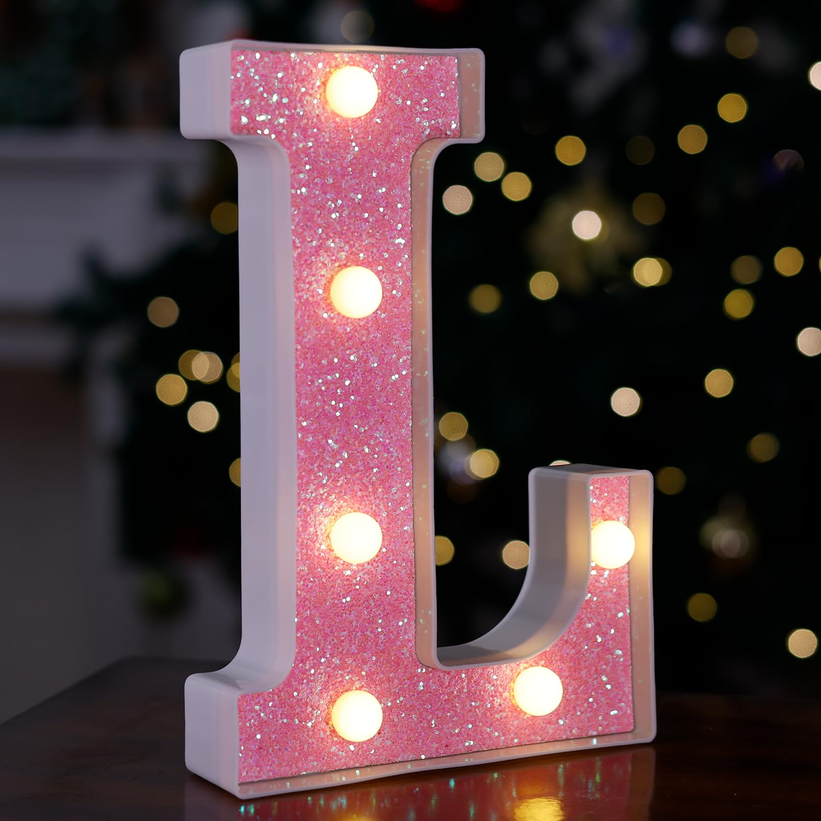 Photo 1 of TRONSBOO LED Letter Lights Pink Glitter Marquee Letters Light Up Alphabet Letters Sign Battery Powered for Home Party Decoration Night Bar Wedding Birthday Christmas Lamp Girls Gift - Letter L