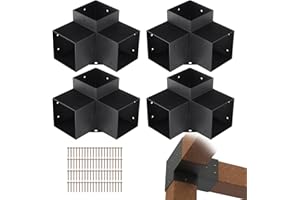 VEVOR Pergola Bracket Kit 6''x6''(Inner 5.6 x 5.6), 4pcs 3-Way Heavy Duty Corner Bracket Woodworks DIY Post Base Kit, Easy In