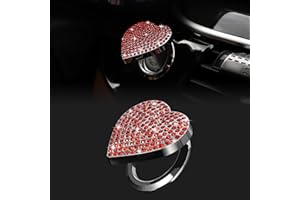 TOMALL Bling Car Engine Start Button Cover Diamond Interior Crystal Push Start Button Ring Sticker Sparkly Accessories Heart Bling Ignition Button Rhinestone Emblem Decoration Universal for Car (Red)