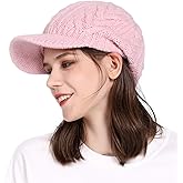 Comhats Oversized Wool Blend Visor Beanie Warm Classic Cable Knit Hat with Sun-Blocking Brim for Large Heads