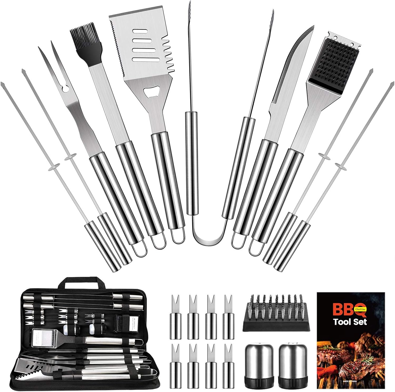 OlarHike BBQ Grill Accessories Set for Men, 22PCS Grilling Accessories Set, Stainless Steel BBQ Tools Gift Utensil with Spatula, Tongs, Skewers for Barbecue, Camping, Kitchen : Garden & Outdoor