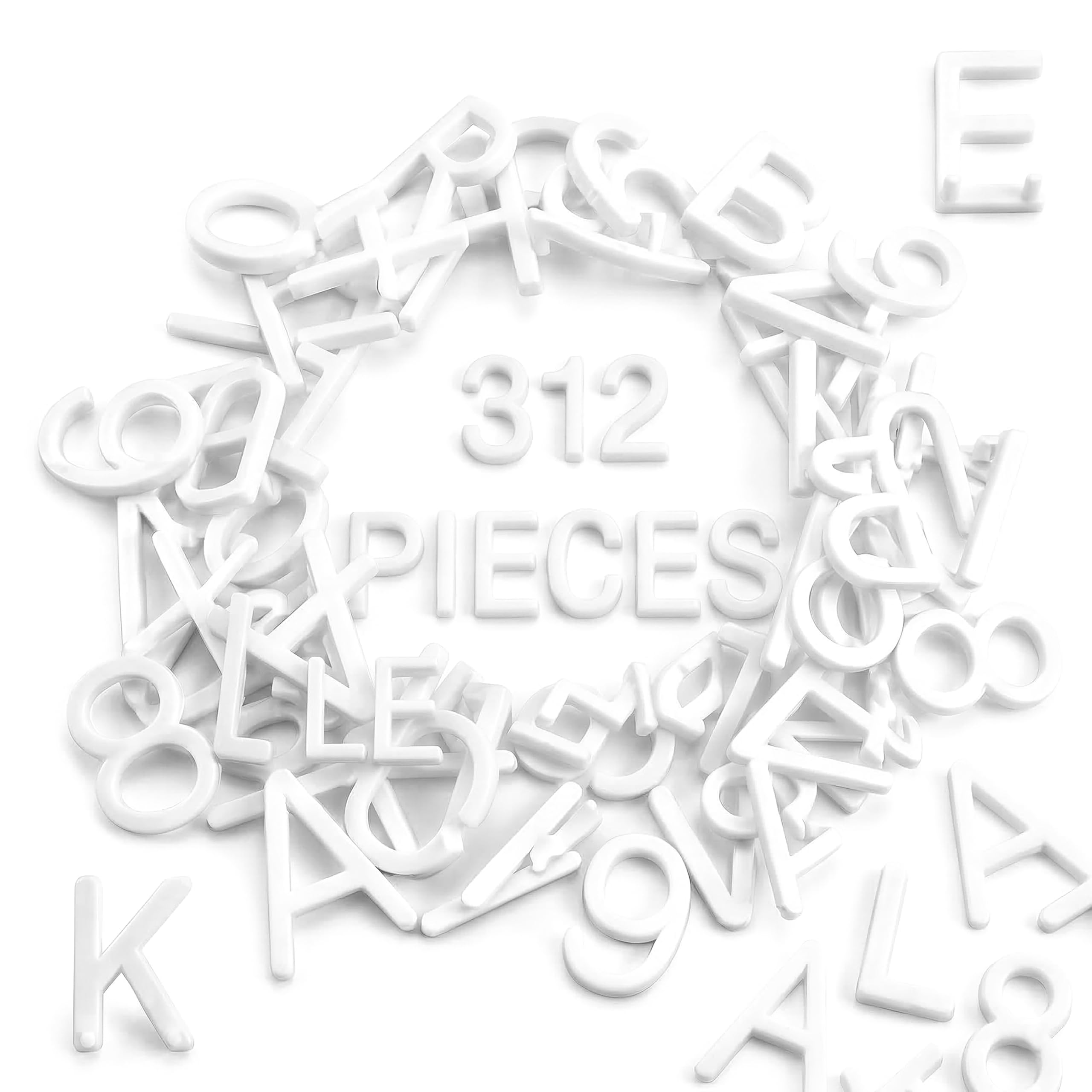 Photo 1 of 1 Inch Plastic Letter Board Letters, 312 PCS White Replacement Letters and Numbers, Compatible with 1-Inch Letter Grooves for Felt and Directory Boards, Letters Only