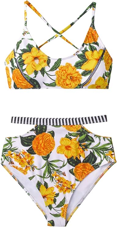 yellow floral high waisted bikini