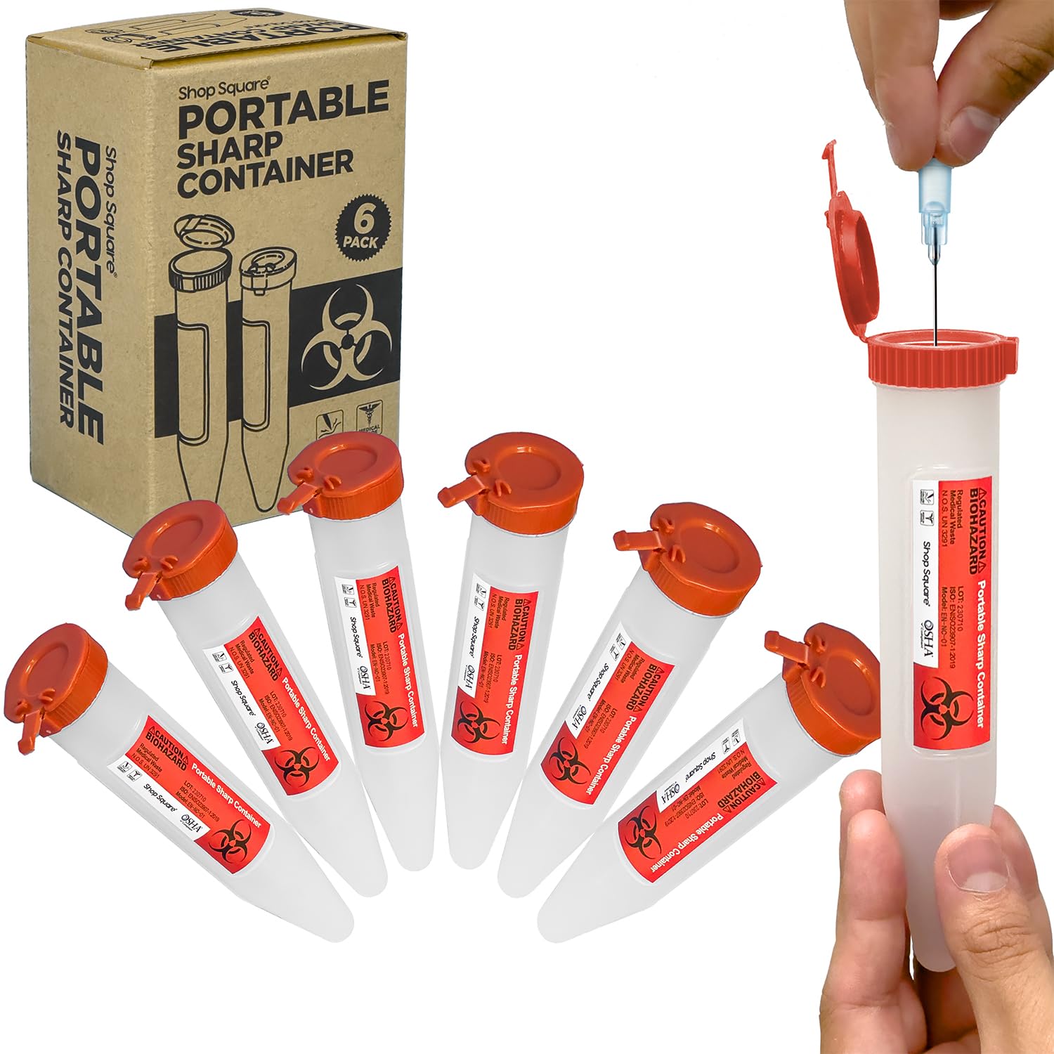 Small Sharps Containers, Travel Sharps Container, Transportable Sharps Container with Locking Mechanism, Professional Grade Mini Sharps Container - 6 Count