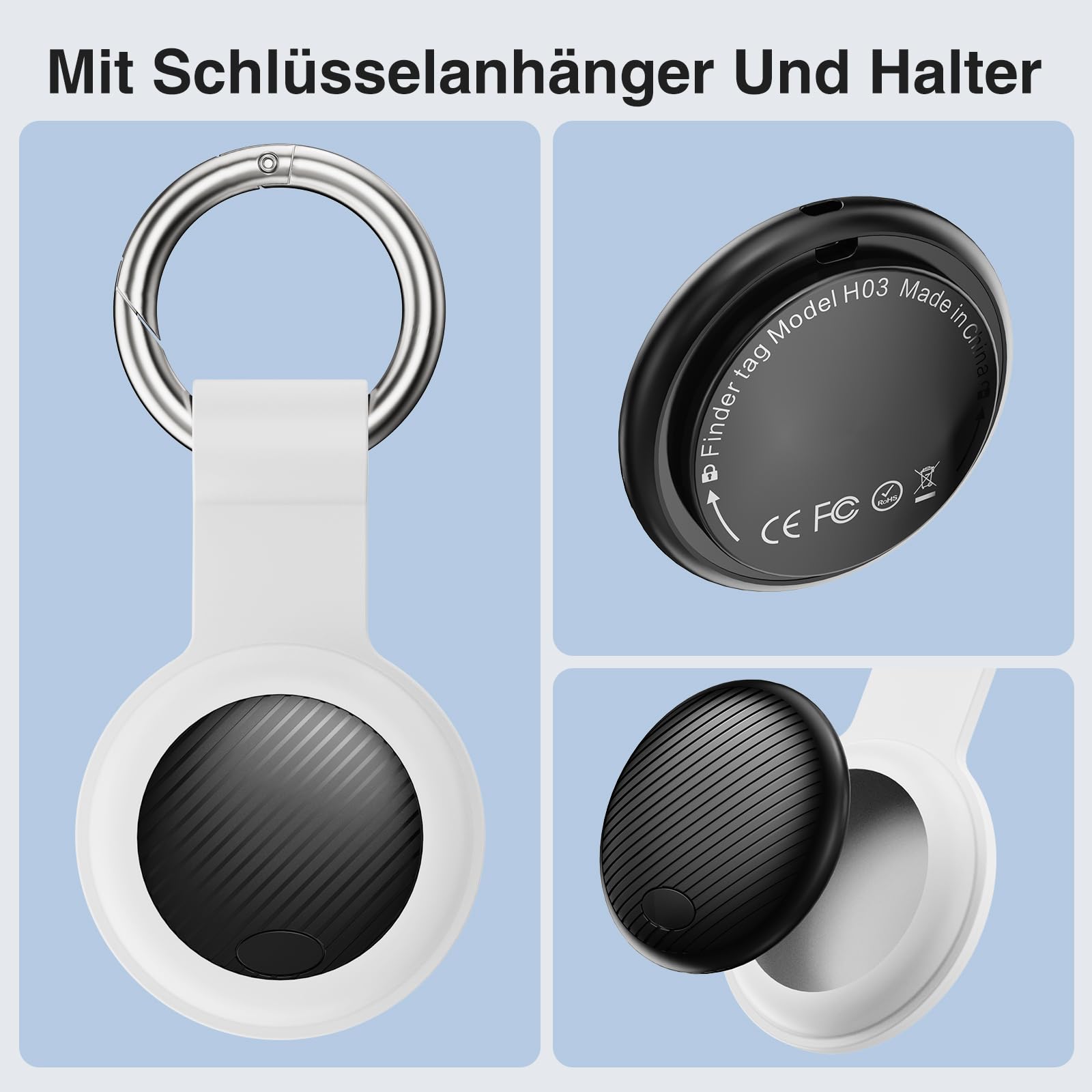GPS Tracker - 2er Pack Smart Tracker Tags mit Apple Wo ist? (iOS NUR) mit Schutzhülle, Wasserdichter Gegenstandssucher, 100 dB Lautstärke, Bluetooth-Schlüsselfinder für Gepäck, Koffer 2