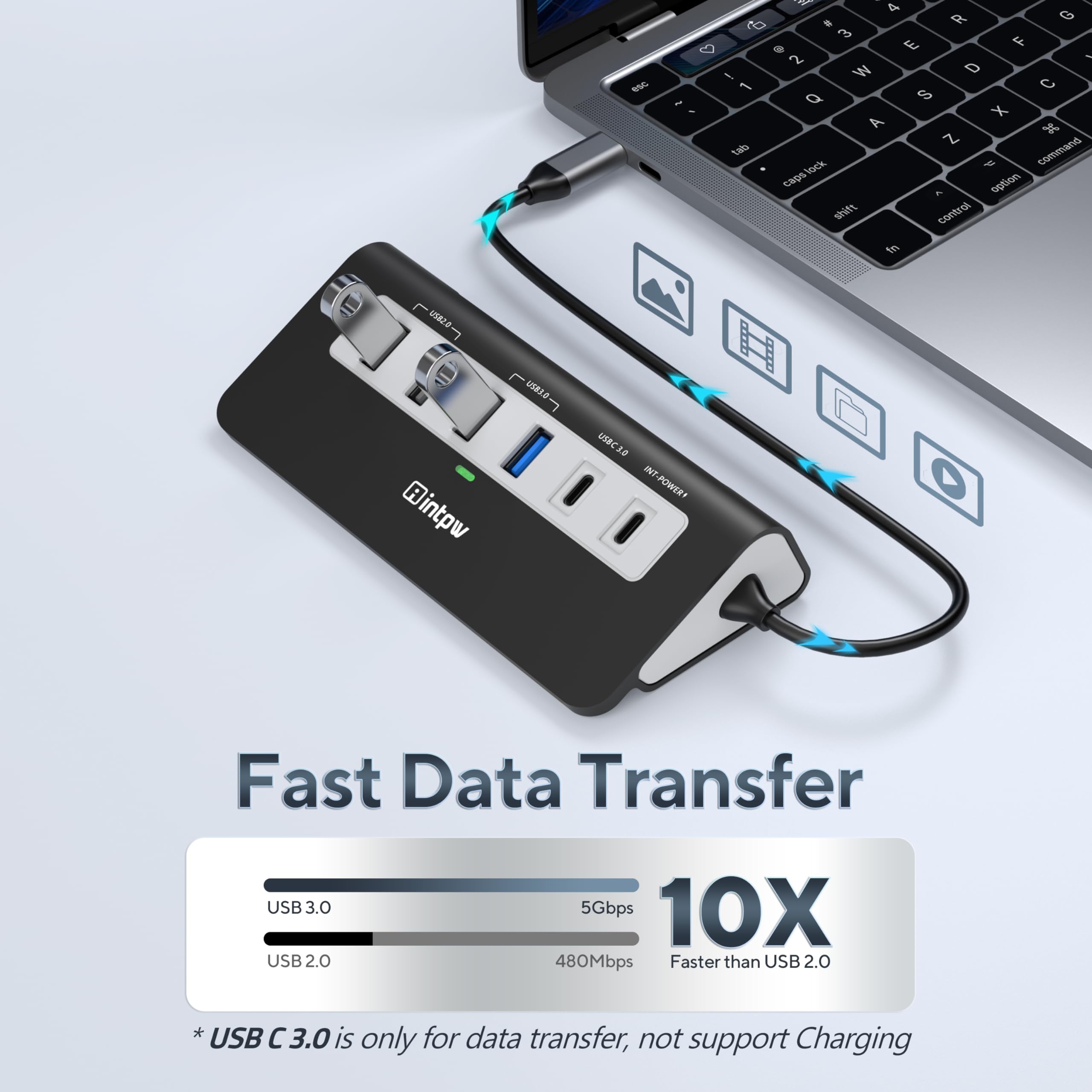 Intpw USB Hub, 9-in-1 USB C Hub Multiport Adapter mit 4K HDMI, PD 100W, USB-C und 2 USB A 3.0 5Gbps, 2 USB A 2.0, SD/TF Slot, Schwarz Docking Station für MacBook Air/Pro iPad Typ C Tablet 5