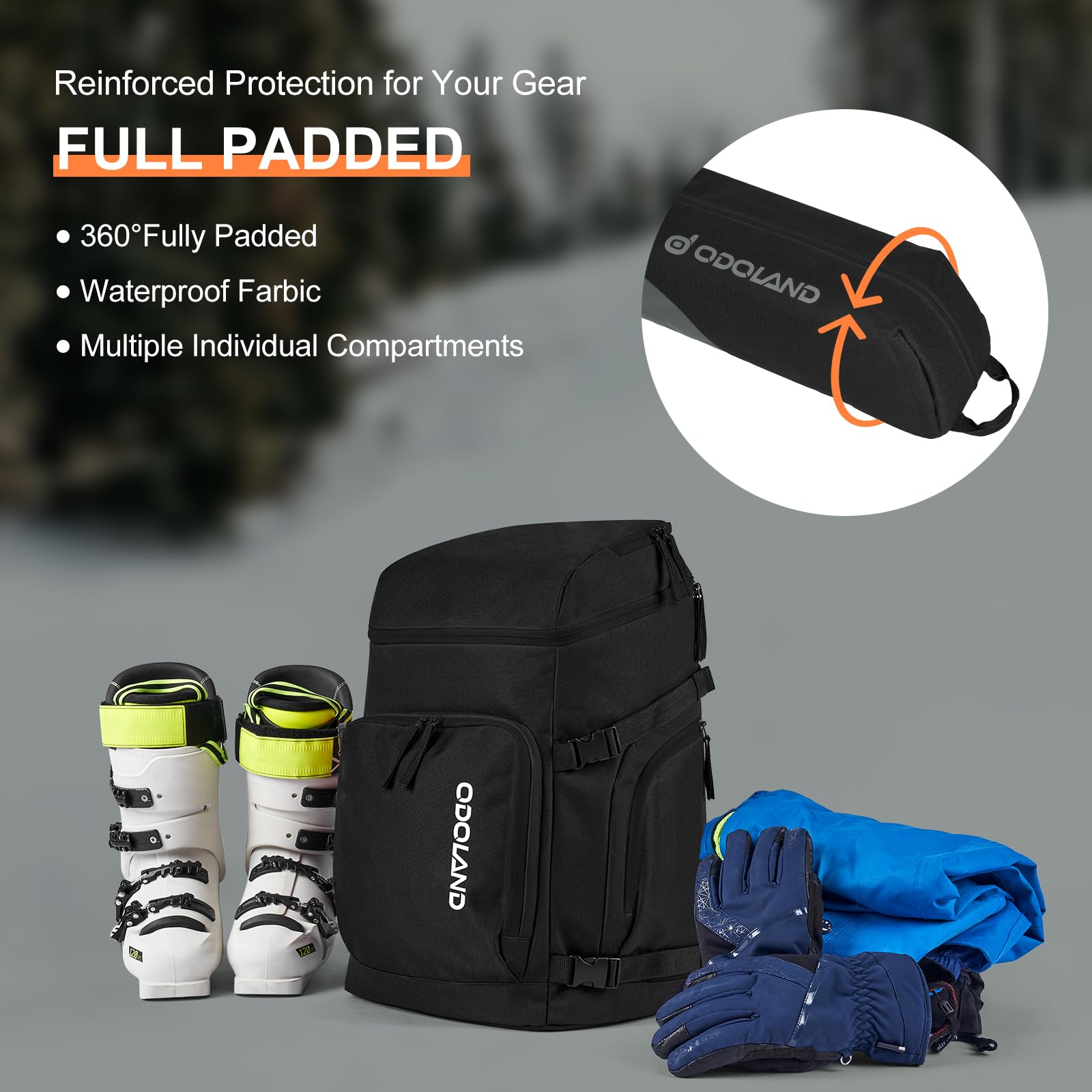 Odoland Ski Bag and Boot Bag Combo, Padded Ski Bags for Air Travel, Snow Ski bags Fit Ski Up to 200cm, Waterproof Double Bag for Storage, Transport Ski Gear, Black & Grey