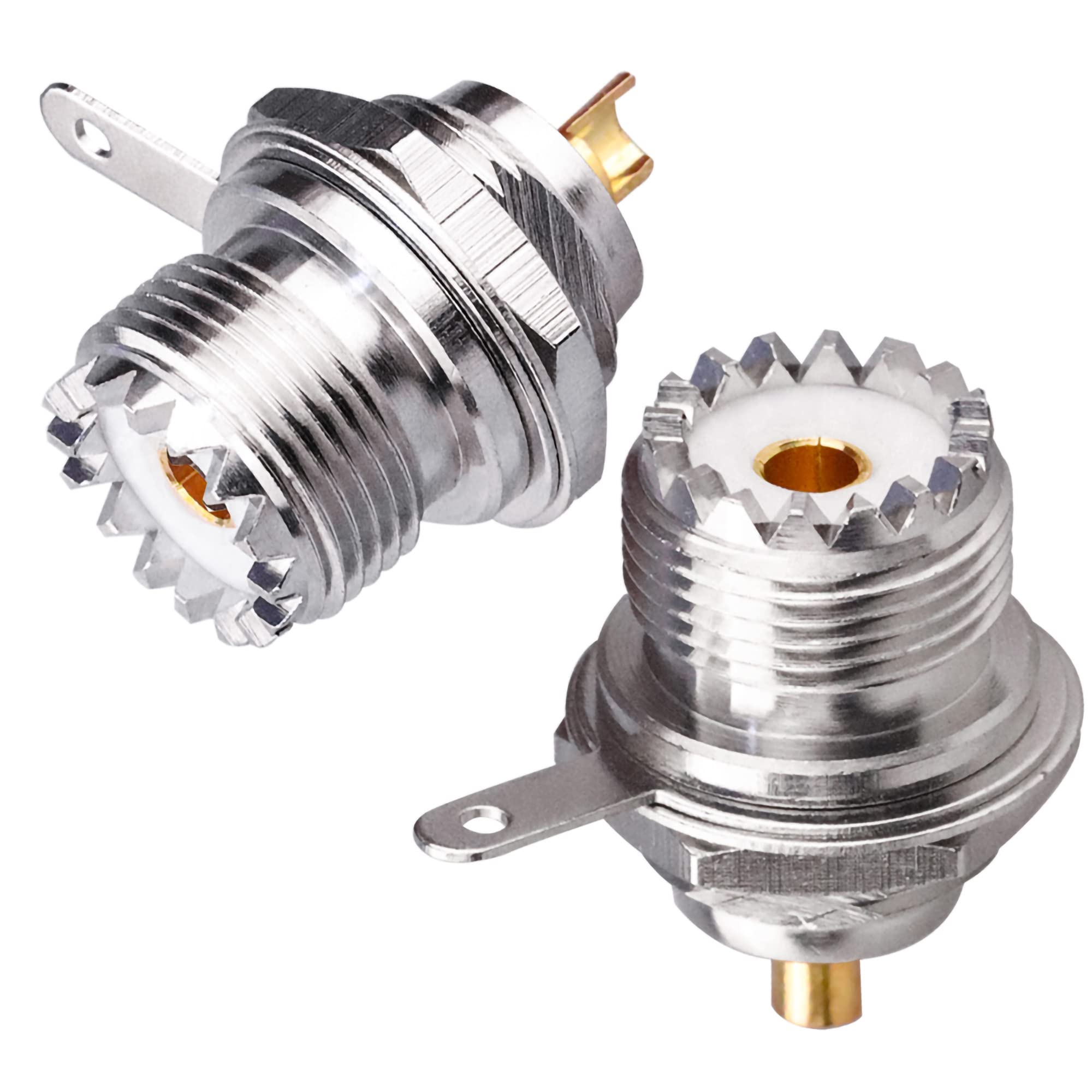 TUOLNK UHF SO239 Bulkhead Female Panel Chassis Mount Flange Solder Cup PL259 RF Coaxial Connector Coax Antenna Adapter Pack of 2