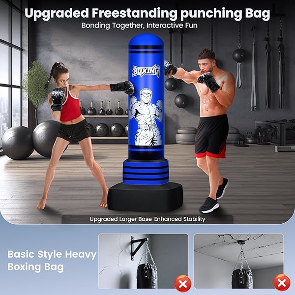FREESTANDING PUNCHING BAG FOR ADULTS TEENS, 70” HEAVY BOXING BAG WITH GLOVES AND PUMP, WOMEN MEN STAND KICKBOXING BAGS, UPGRADED BIG BASE BOXING EQUIPMENT SET FOR TRAINING MMA FITNESS HOME GYM