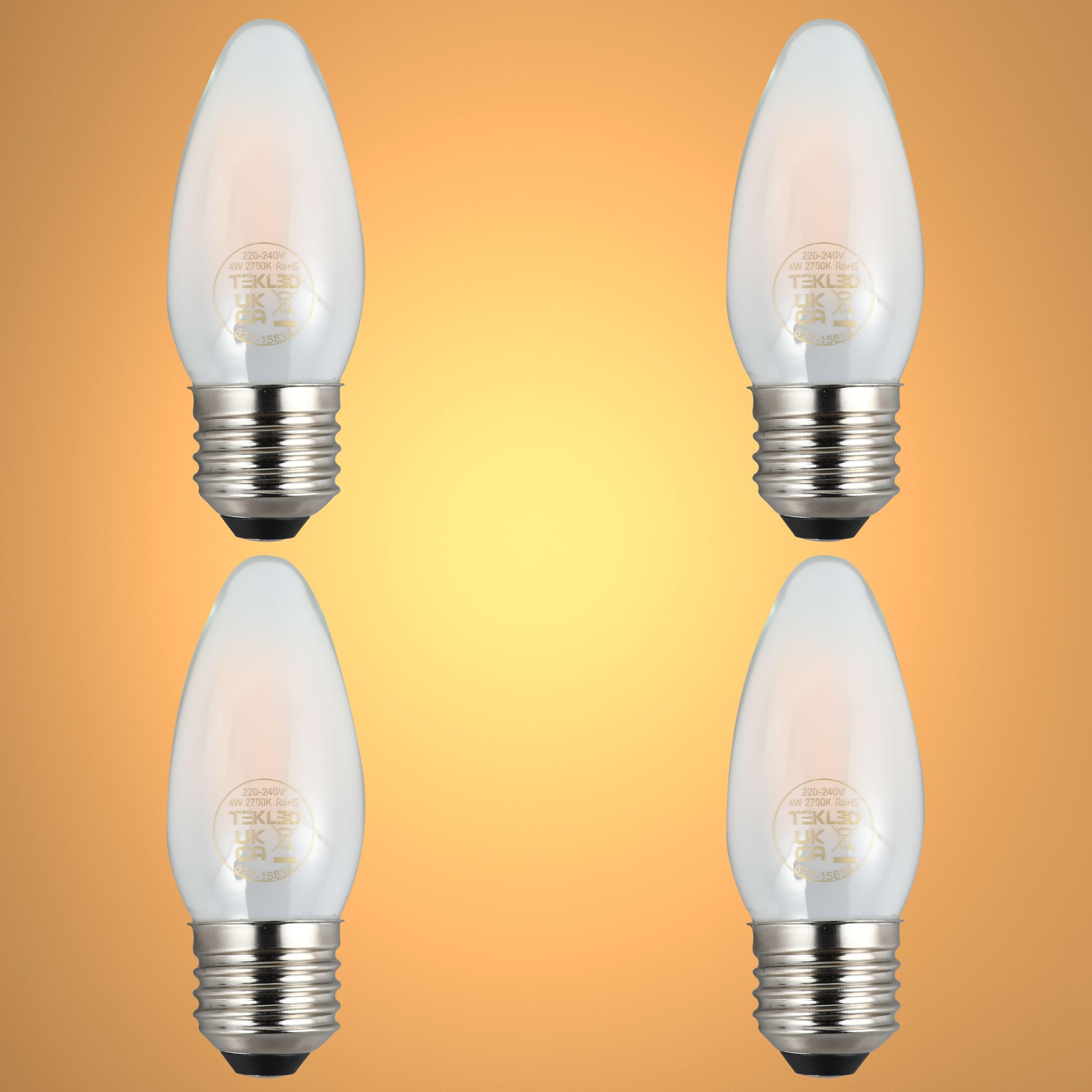 TEKLED® C35 Candle DIMMABLE Filament LED Bulbs | E27 Edison Screw | B11 Energy Saving 4W Light White Glass Bulb 40W Incandescent Bulb Equivalent | 2700K 515LM | 4-Pack | Warm White