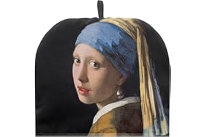 PJHEQOXE Tea Cozy The Girl with a Pearl Earring Teapot Covers Kitchen Kettle Dust Cover Tea Kettle Cover Breakfast Insulated Keep Warmer for Tea Pot Kitchen Decoration （Black）