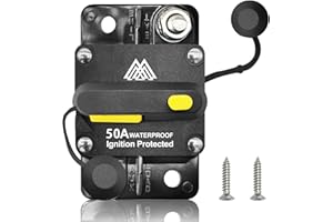 M1A2 50Amp Circuit Breaker for Trolling Motor Marine Boat ATV Vehicles Stereo Audio Solar Battery System with Manual Reset Inline Fuse with 1/4" M6 Screw Stud DC IP67 Waterproof 12-48V