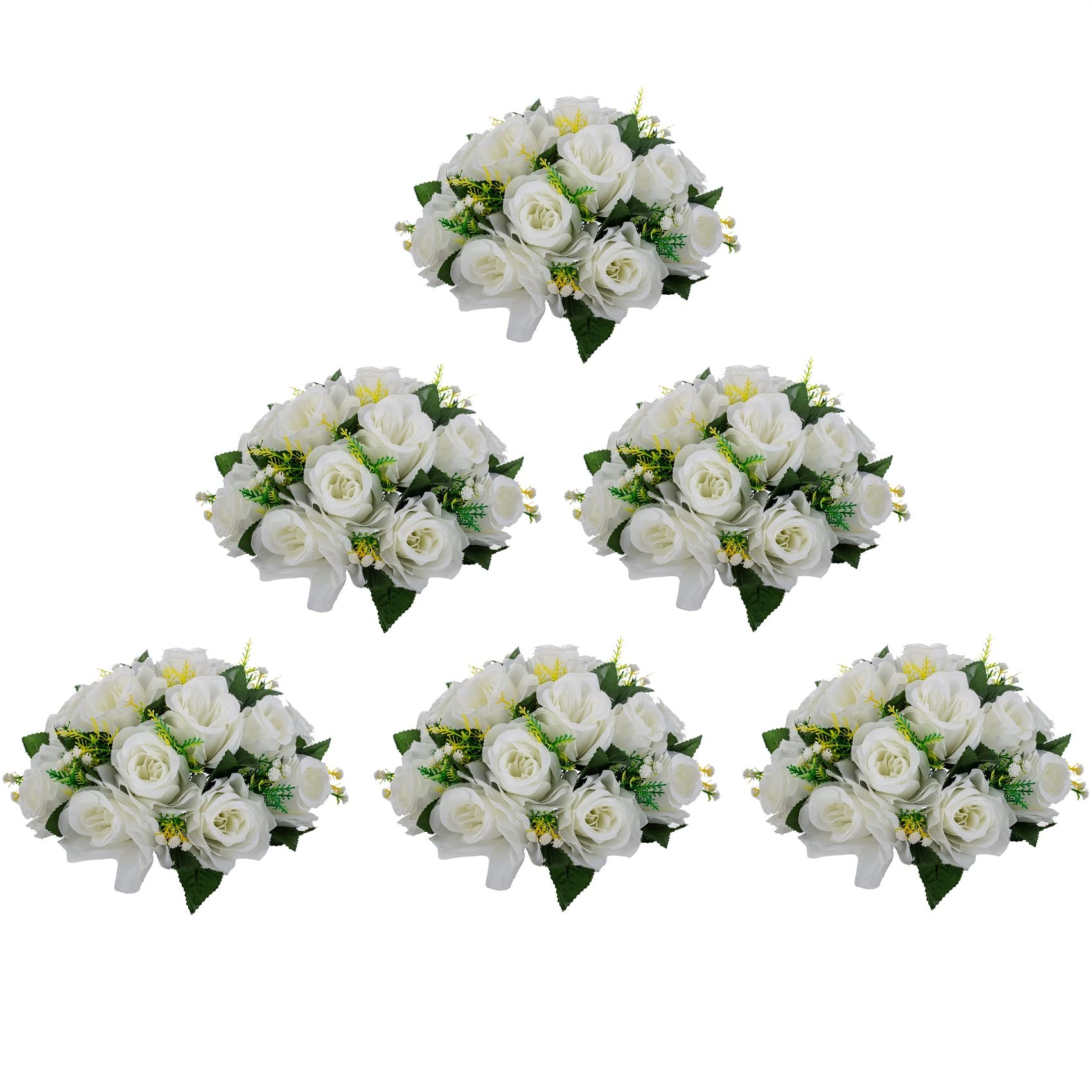 Photo 1 of LoveCat Artificial Flower Centerpieces for Tables: 6pcs of Rose Flower Balls, Flower Kissing Balls, Fake 15-Head Plastic Flower Roses with Base for Birthday Party Christmas Home Wedding Decor (White)